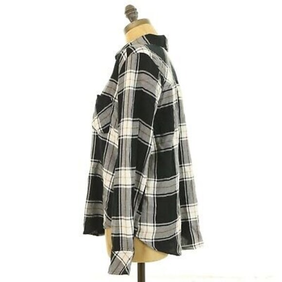 BP Nordstrom Juniors Cmile Plaid Top Size S Button Down Black Multi NWT B97 - Picture 6 of 6